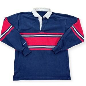 Vintage Barbarian Rugby Polo Shirt Blank Men's M Navy Blue Striped Long Sleeve